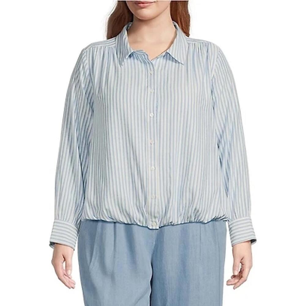 Skies Are Blue Plus Striped Bubble Hem Long Sleeve Shirt